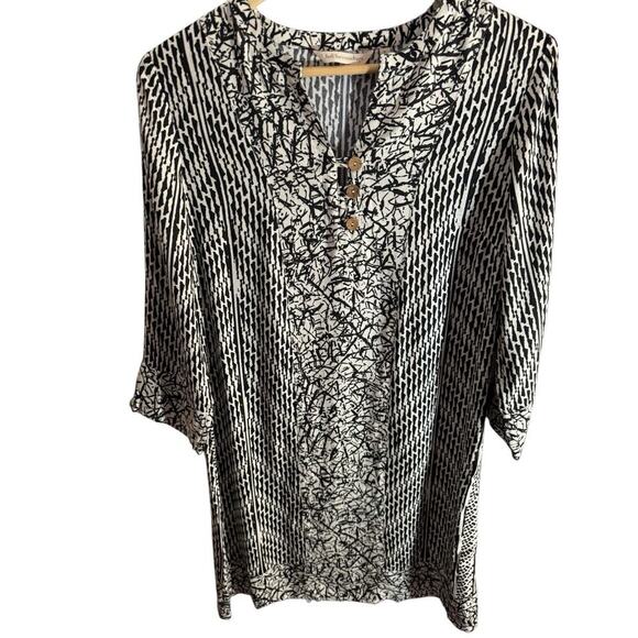 Soft Surroundings Raven Shift Dress Medium Midi  Abstract Black Beach Boho - Picture 4 of 11
